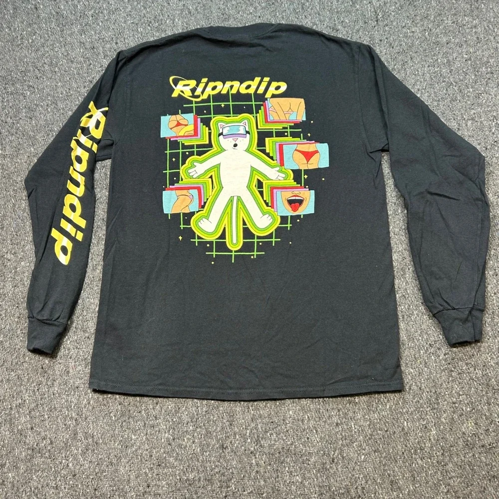 Ripndip Long Sleeve Shirt Medium Mens Black Skater‎ Lord Nermal VR Graphic